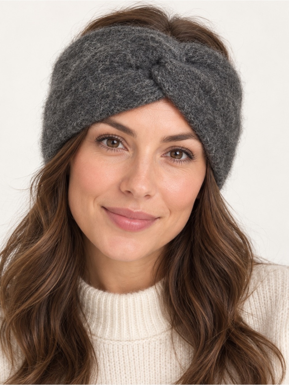 Alpaca Blend Twist-Front Headband – Charcoal Grey